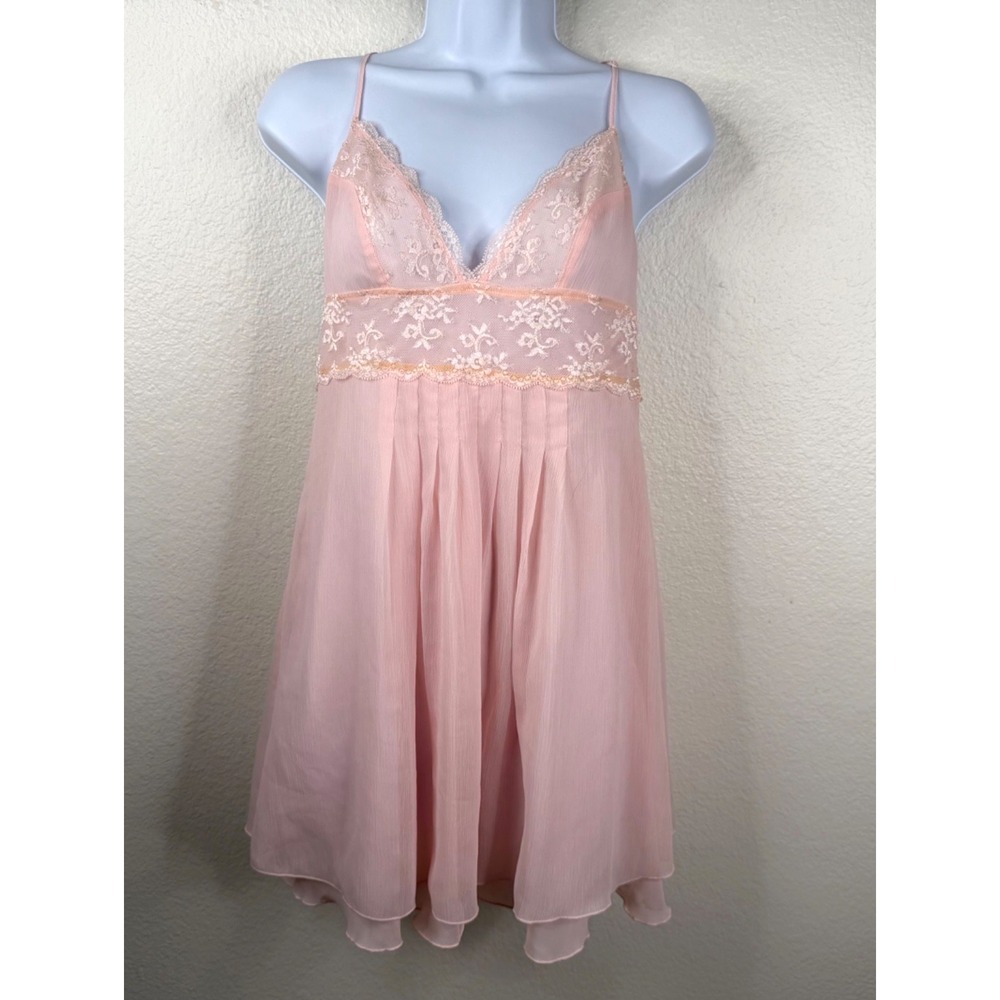 Victoria Secret Women's Babydoll Nightie Chemise Pink Sz M Lace Romantic Dainty